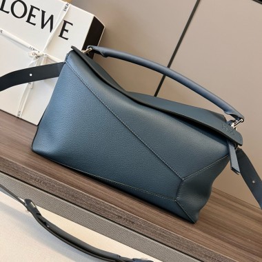 Loewe Men's Large Puzzle Bag in Grained calfskin -dark blue
