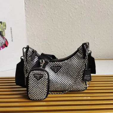 Borsa Prada Re-Edition 2005 in raso con cristalli