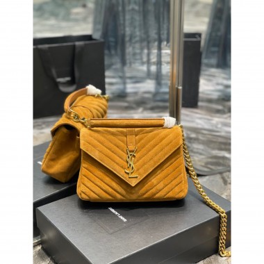 YSL Yves Saint Laurent College Medium Chain Bag in Quilted Suede