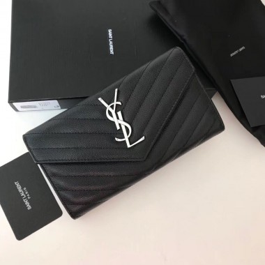 YSL long Caviar Wallet-black/gold