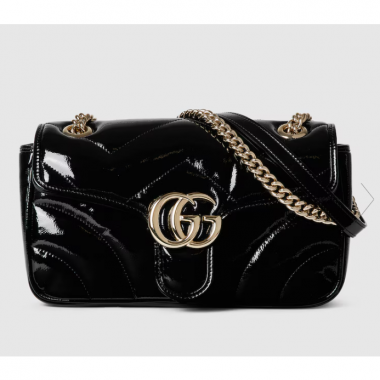 Gucci GG marmont Small Shoulder Bag- Black patent leather 