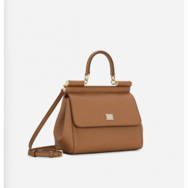Authentic quality- Dolce Gabbana Medium Sicily Handbag in in Dauphine leather -Brown