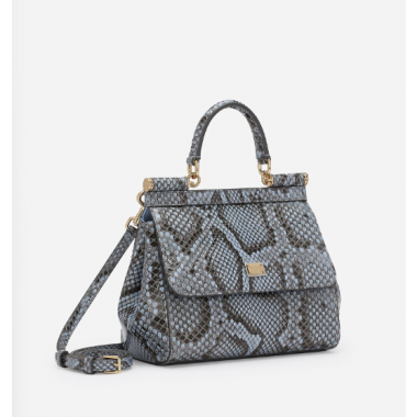 Authentic quality- Dolce Gabbana Medium Sicily Handbag  in python skin-Light blue