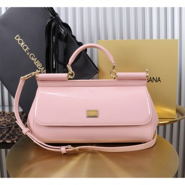 Authentic quality- Dolce Gabbana Elongated Sicily Handbag in Polished calfskin-Pink