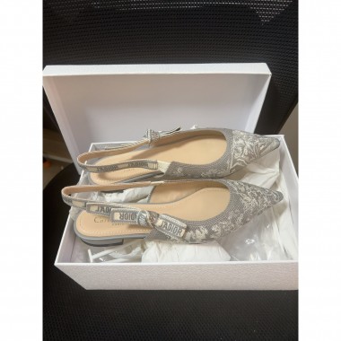 Dior Embroidery Slingback Flat, Size 40  
