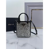 Borsa shopping small in raso con cristalli