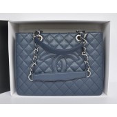 GST Large Shopping handbag in caviar, Blu marina/silver