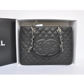 GST Large Shopping handbag in caviar, nero/Silver