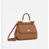 Authentic quality- Dolce Gabbana Small Sicily Handbag in in Dauphine leather -Brown