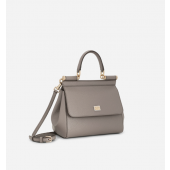 Authentic quality- Dolce Gabbana Small Sicily Handbag in in Dauphine leather -Grey