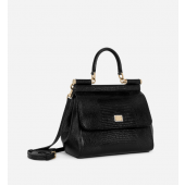 Authentic quality- Dolce Gabbana Small Sicily Handbag in in iguana-print calfskin-Black