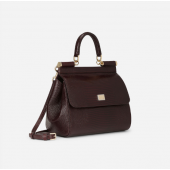 Authentic quality- Dolce Gabbana Small Sicily Handbag in in iguana-print calfskin-Bordeaux