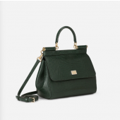 Authentic quality- Dolce Gabbana Small Sicily Handbag in in iguana-print calfskin-Dark green