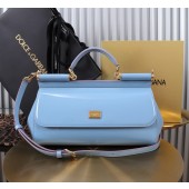 Authentic Quality- Dolce Gabbana Elongated Sicily Handbag in Polished calfskin- Light blue