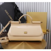 Authentic quality- Dolce Gabbana Elongated Sicily Handbag in Polished calfskin-Beige