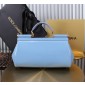 Authentic Quality- Dolce Gabbana Elongated Sicily Handbag in Polished calfskin- Light blue