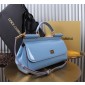 Authentic Quality- Dolce Gabbana Elongated Sicily Handbag in Polished calfskin- Light blue